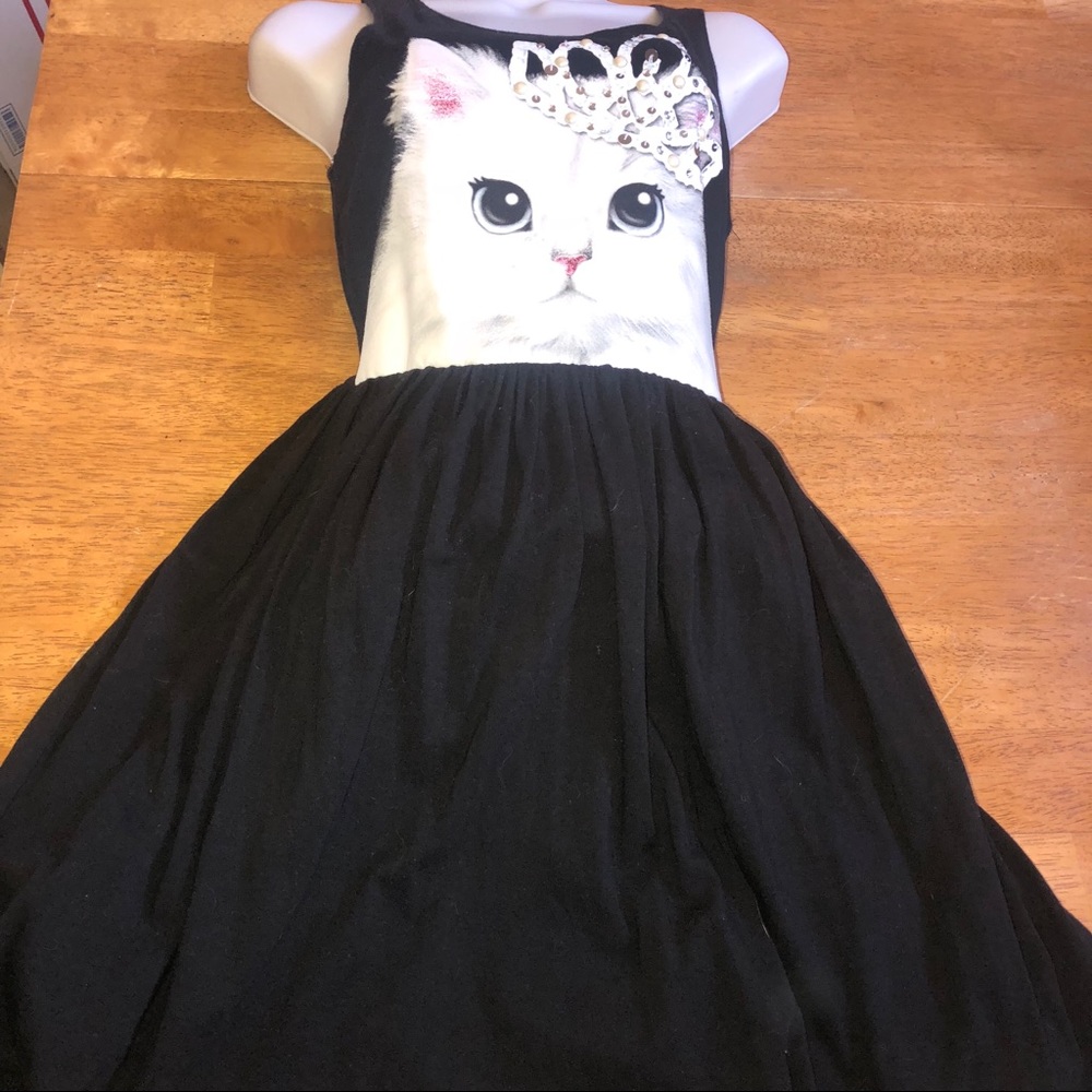 Justice knit tank dress with Kitten in crown Sz 14